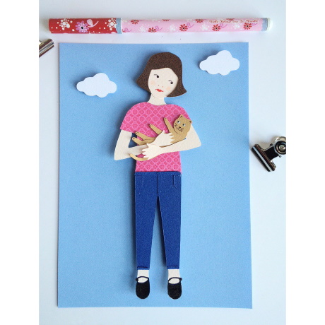 illustration jeune fille au chat