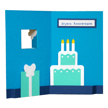 carte pop-up anniversaire bleue ouverte