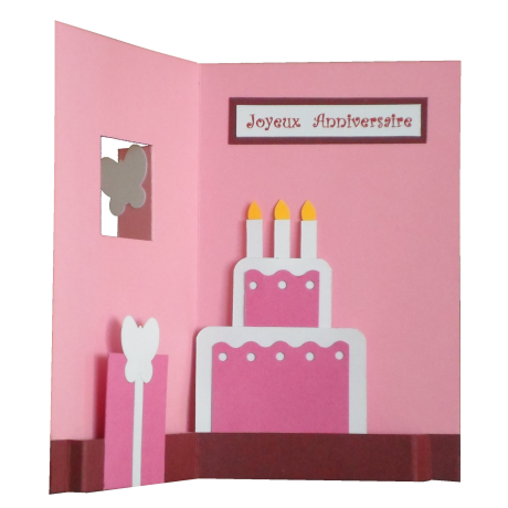 carte d'anniversaire pop-up rose ouverte