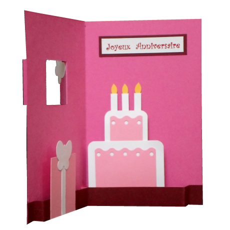 carte pop-up anniversaire fuchsia ouverte