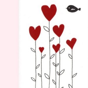Carte postale aux Cœurs-fleurs en feutrine rouge
