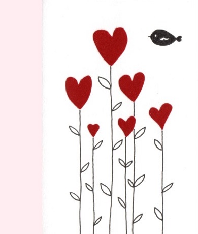 Carte postale aux Cœurs-fleurs en feutrine rouge
